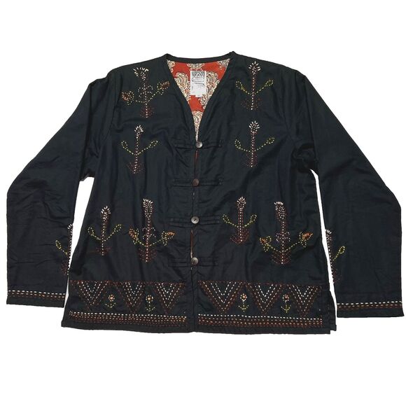 Market Place Jackets & Blazers - Market Place Cotton V-neck Embroidered Jacket Ethnic Boho Art to Wear Medium
